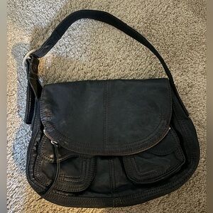 Lucky Brand Vintage Lamb Leather Stash Foldover Hobo Shoulder Bag